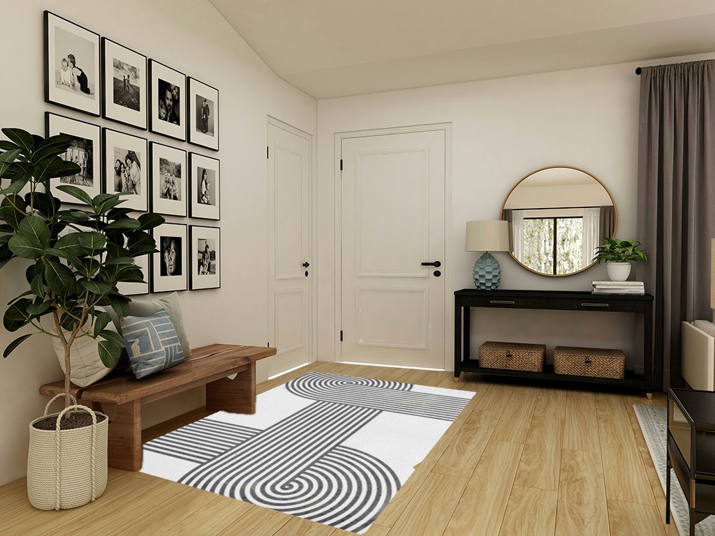 Mid Century Modern Minimalist Black and White Area Rug for Livingroom Bedroom Diningroom Non-Shedding Washable Wool Home Office Floor Carpet Mat 5x7 in Transitional Minimalistic Entryway