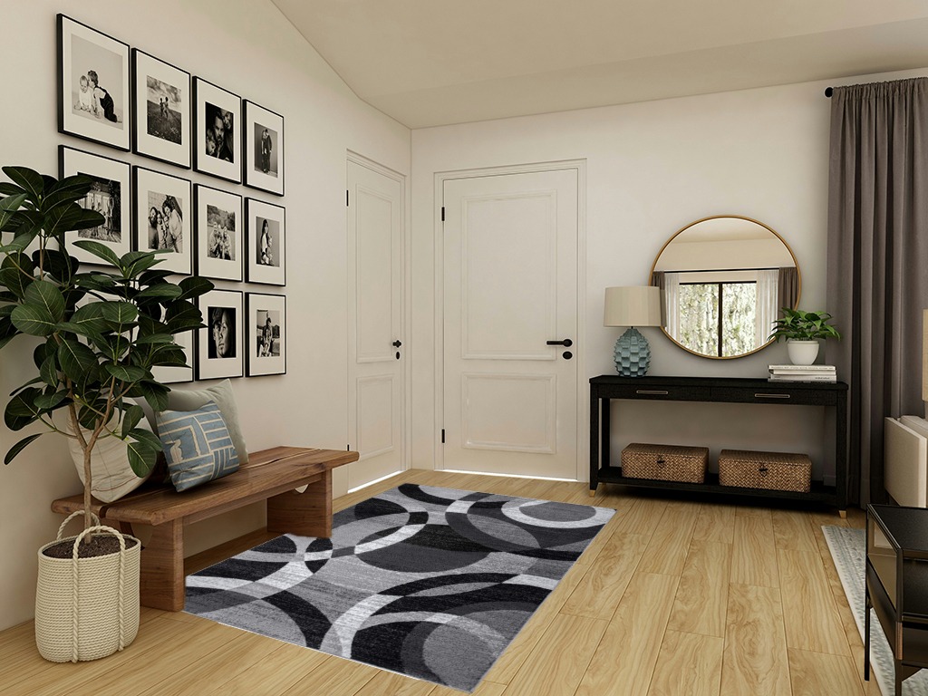 Rugshop Contemporary Abstract Circles Perfect for high Traffic Areas of Your Living Room,Bedroom,Home Office,Kitchen Area Rug 5'3" x 7'3" Gray in Transitional Minimalistic Entryway