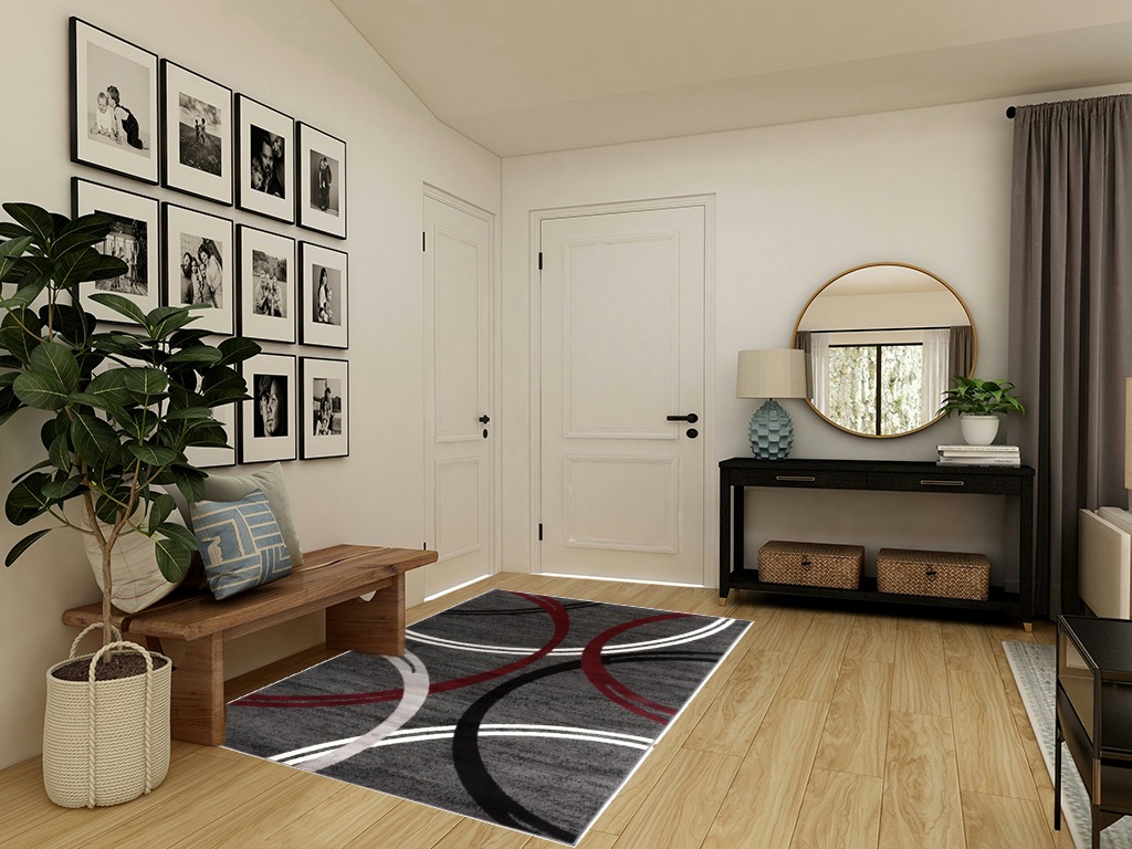 Rugshop Modern Wavy Circles Design Area Rug 5' 3" x 7' 3" Red in Transitional Minimalistic Entryway