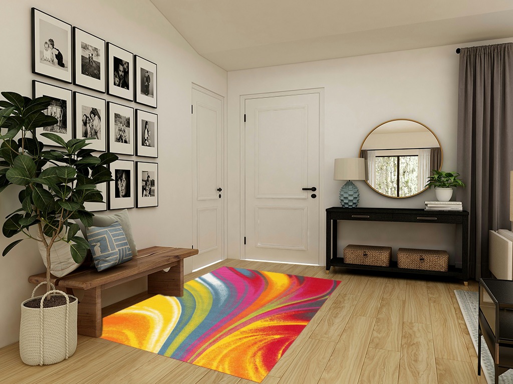 Rugshop Modern Contemporary Waves Non-Slip (Non-Skid) Area Rug 5 X 7 (5' 3" X 7' 3") Multi in Transitional Minimalistic Entryway