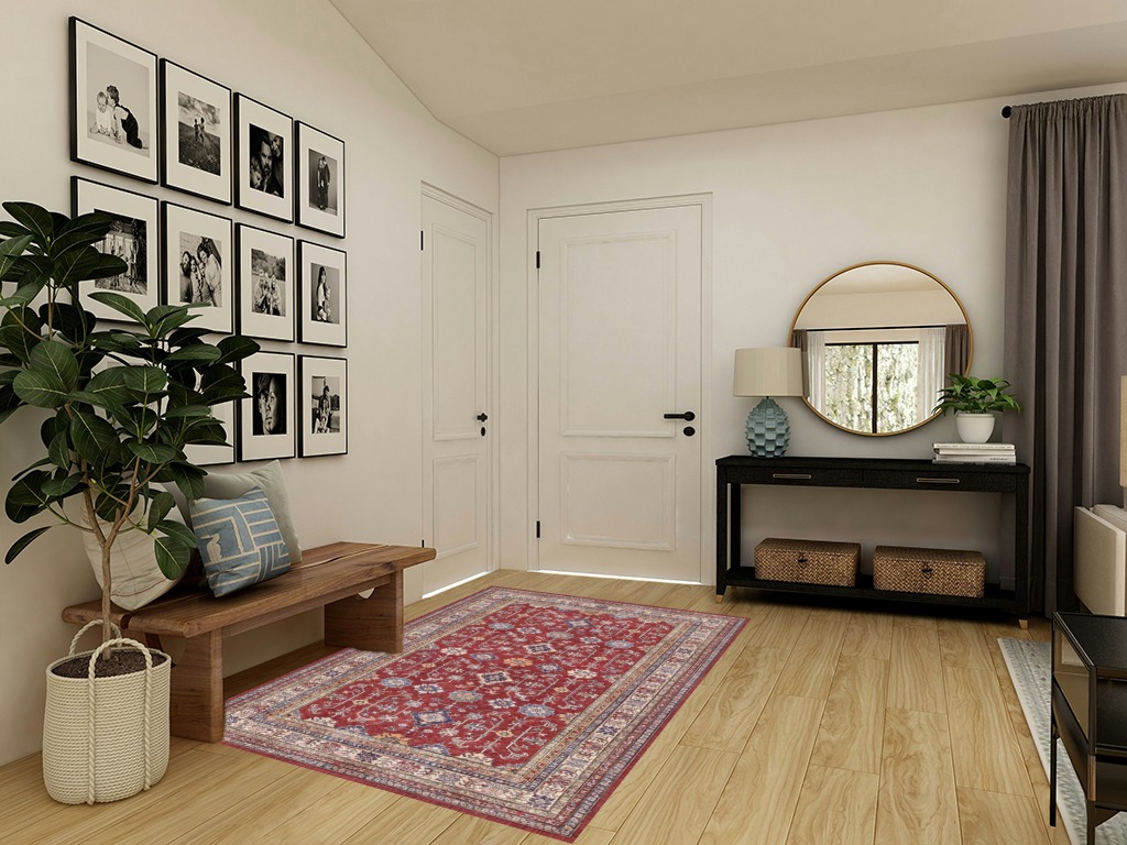 Rugland 5x7 Area Rugs - Stain Resistant Washable Rug, Anti Slip Backing Rugs for Living Room, Vintage Tribal Area Rugs(Burgundy, 5'x7') in Transitional Minimalistic Entryway