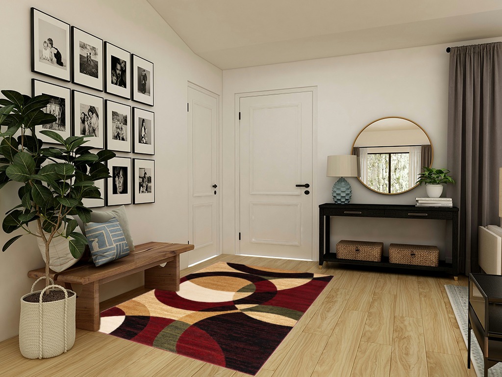 Well Woven Dulcet Bingo Red Modern Geometric (5'3" x 7'3") Area Rug in Transitional Minimalistic Entryway