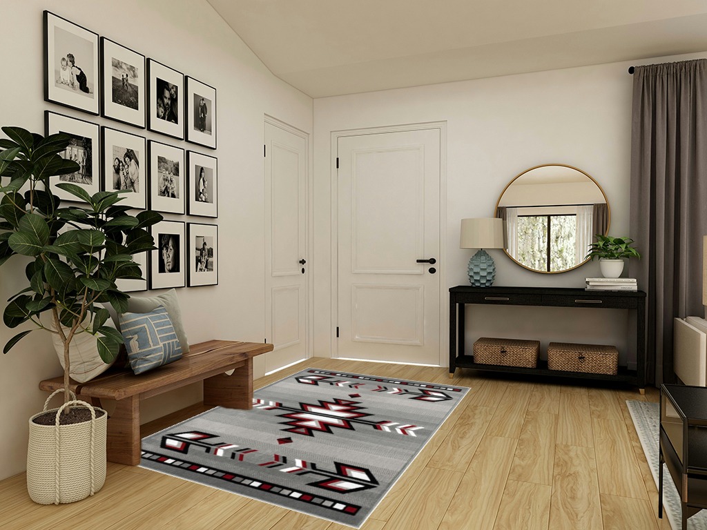 Home Dynamix Premium Sagrada Southwestern Geometric Area Rug, Grey/Red, 5'2"x7'4" in Transitional Minimalistic Entryway