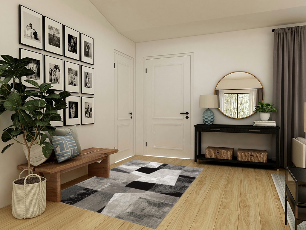 Home Dynamix Catalina Bismark Contemporary Geometric Area Rug, Grey/Black, 5'3"x7'2" in Transitional Minimalistic Entryway