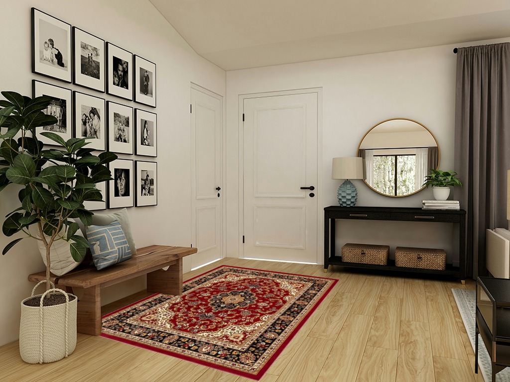 Well Woven Barclay Medallion Kashan Red Traditional Area Rug (5'3" x 7'3") in Transitional Minimalistic Entryway