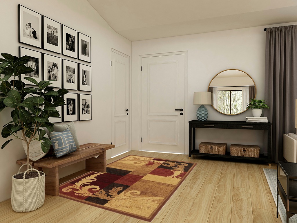Home Dynamix Catalina Pierre Contemporary Scroll Area Rug, Brown/Red, 5'3"x7'2" in Transitional Minimalistic Entryway