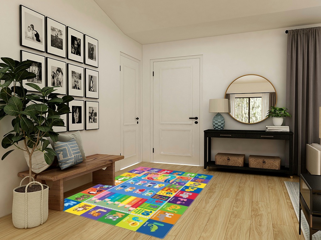 Mhconneaty Kids Play Mat Kids Rug for Playroom, 78.7x59 Inches Floor Mat for Baby Play Mat Playtime Collection ABC, Numbers, Animals, Month, Season Educational Area Rug for Kids Room Classroom in Transitional Minimalistic Entryway