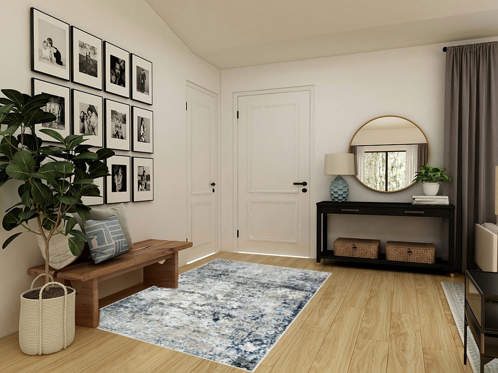 Miukiki 5x7 Area Rugs for Living Room,Anti-Slip Backing Washable Rug,Stain Resistant Abstract Area Rugs,Ultra-Thin Large Home Decor Rug (Navy/Gold,5'x7') in Transitional Minimalistic Entryway
