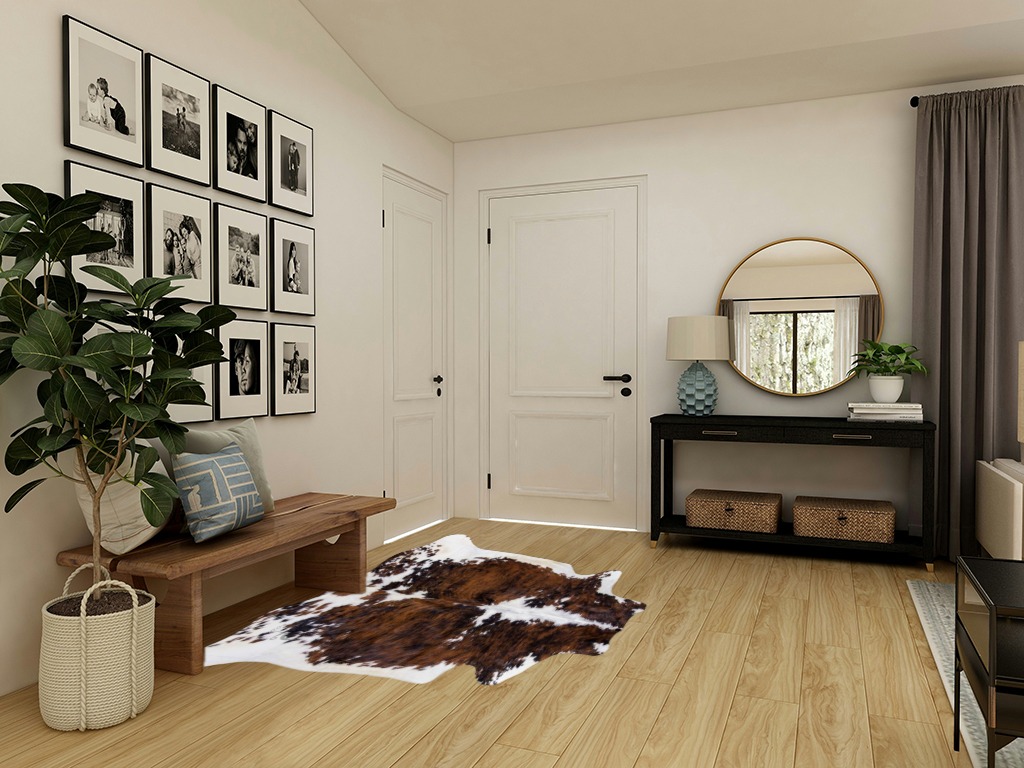 Cowhide rug decor ideas in Transitional Minimalistic Entryway
