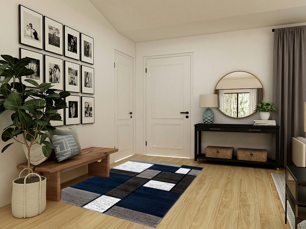 Rugshop Contemporary Modern Boxes Area Rug 5' 3" x 7' 3" Navy in Transitional Minimalistic Entryway
