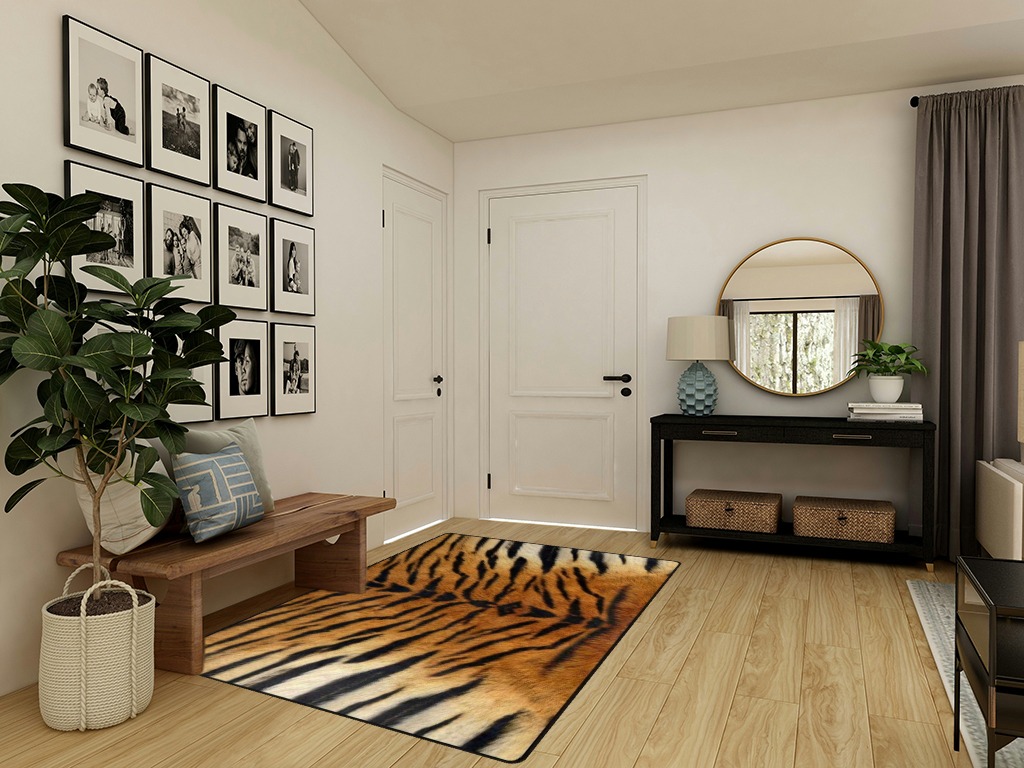 Naanle Tiger Print Area Rug 5'x7' Animal Print Polyester Area Rug Mat for Living Dining Dorm Room Bedroom Home Decorative in Transitional Minimalistic Entryway