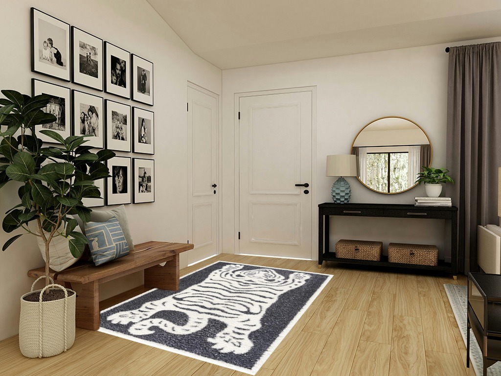 Hauteloom Tilos Moroccan Farmhouse Living Room Bedroom Nursery Shag Area Rug - Shaggy Carpet - Tiger Pattern - High Plush Pile - Dark Grey, Charcoal, Beige, Cream - 5'3" x 7' in Transitional Minimalistic Entryway