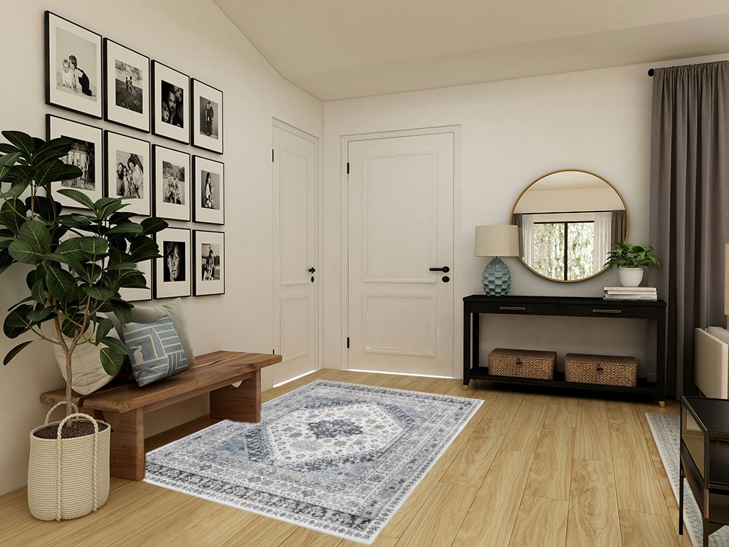Farmhouse rug ideas in Transitional Minimalistic Entryway