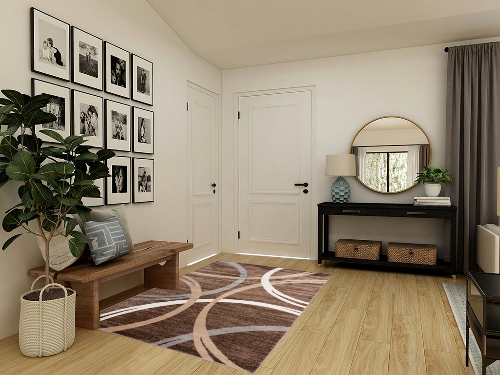 Rugshop Modern Wavy Circles Design Area Rug 5' 3" x 7' 3" Brown in Transitional Minimalistic Entryway