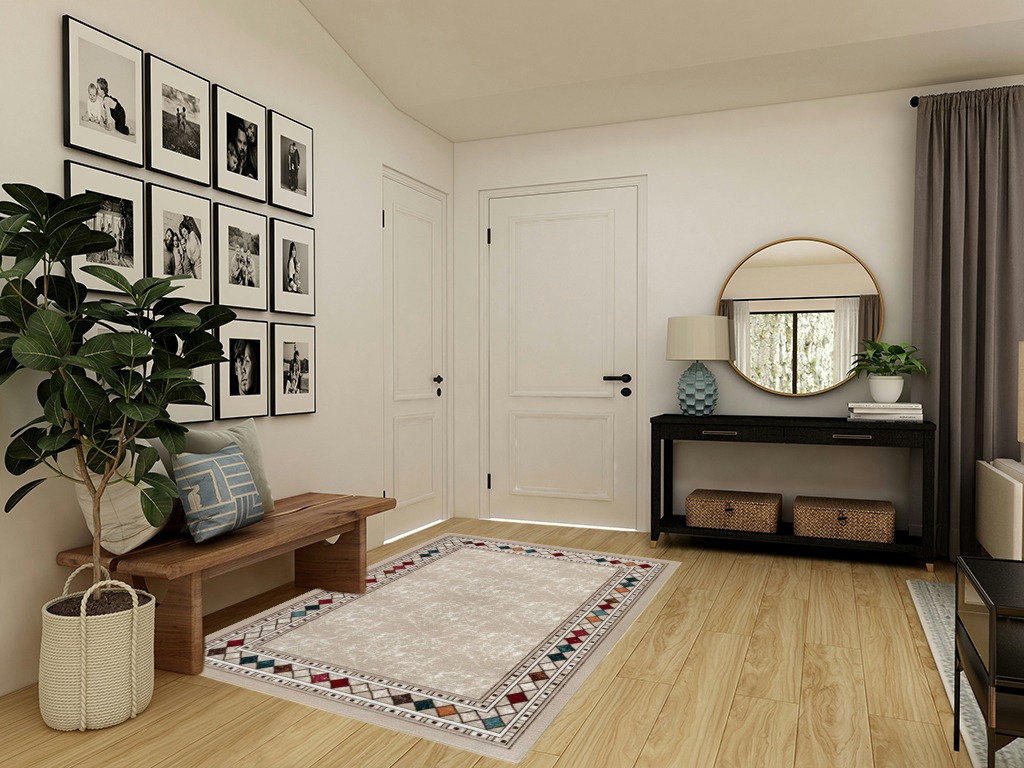 Antep Rugs Alfombras Modern Bordered 5x7 Non-Skid (Non-Slip) Low Profile Pile Rubber Backing Indoor Area Rugs (Beige, 5' x 7') in Transitional Minimalistic Entryway