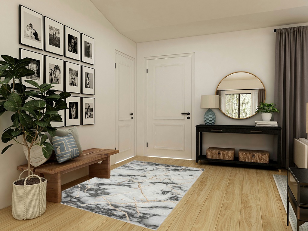 LUXE WEAVERS Ivory Gold 5x7 Marble Abstract Area Rug in Transitional Minimalistic Entryway
