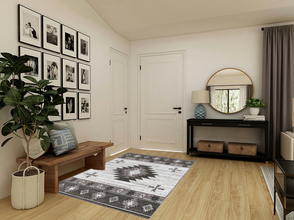 Well Woven Southwestern Rodrigo 5'3" x 7'3" Grey Area Rug in Transitional Minimalistic Entryway