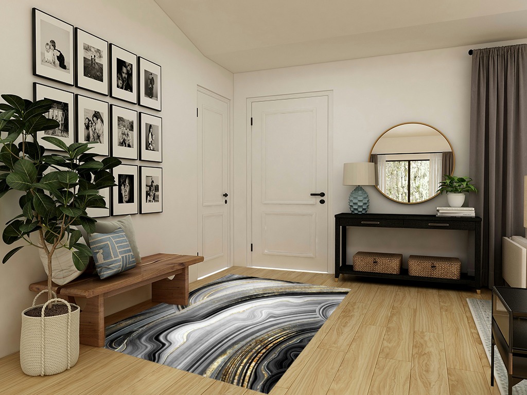 Black Grey Gold Marble Swirl Modern Abstract Area Rug for Living Room Bedroom Diningroom Washable Soft Art Decor Indoor Outdoor Home Office Carpet Floor Rug 5x7 in Transitional Minimalistic Entryway