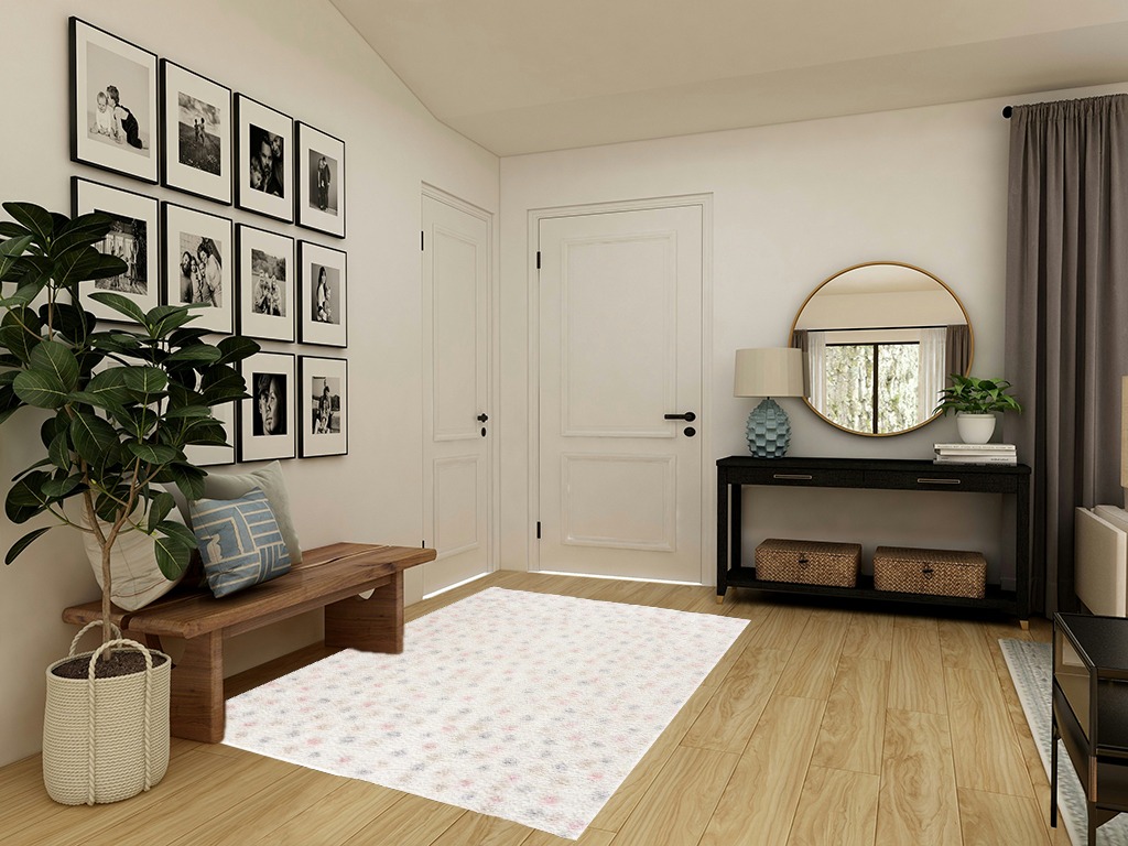 Hauteloom Tilos Dalmatian Living Room Bedroom Nursery Shag Area Rug - Shaggy Carpet - Dot Pattern - High Plush Pile - Pink, Cream, Grey, Beige - 5'3" x 7' in Transitional Minimalistic Entryway