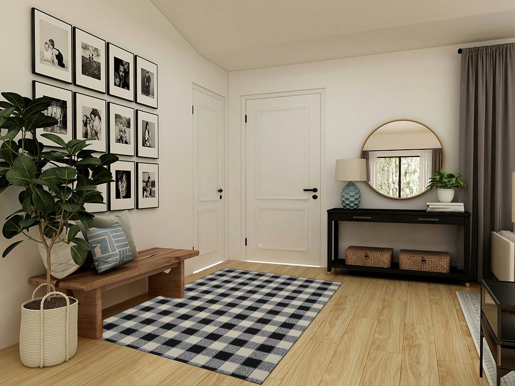 Garland Rug Country Living Buffalo Plaid Area Rug, 5-Feet by 7-Feet, Black/Ivory in Transitional Minimalistic Entryway