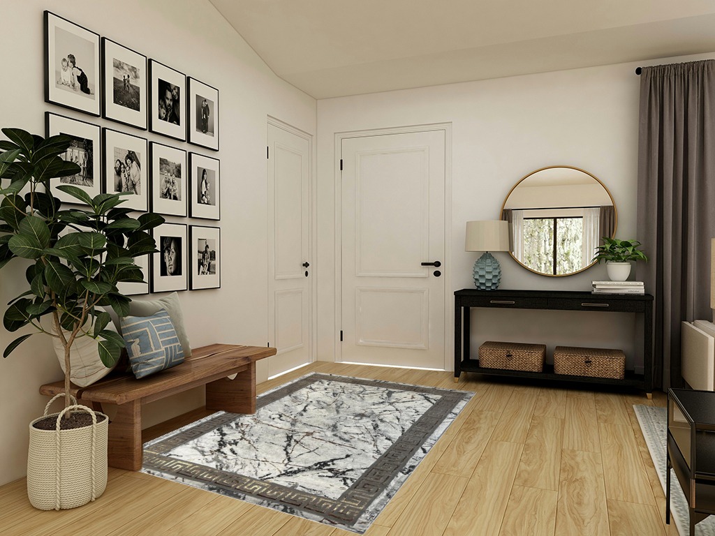 United Rugs Marble Collection Grey Area Rug Modern Abstract Swirl Design Non-Shedding Carpet (5' x 7') in Transitional Minimalistic Entryway