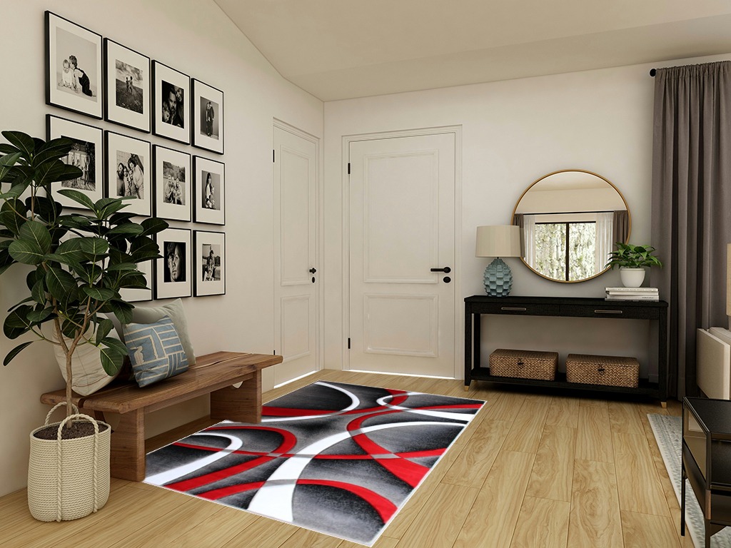 Masada Rugs, Sophia Collection Hand Carved Area Rug Modern Contemporary Red White Grey Black (5 Feet 3 Inch X 7 Feet) in Transitional Minimalistic Entryway