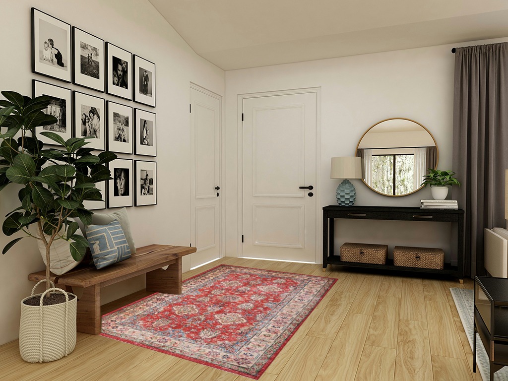 Nourison Fulton Persian Red 5' x 7' Area -Rug, Easy -Cleaning, Non Shedding, Bed Room, Living Room, Dining Room, Kitchen (5x7) in Transitional Minimalistic Entryway