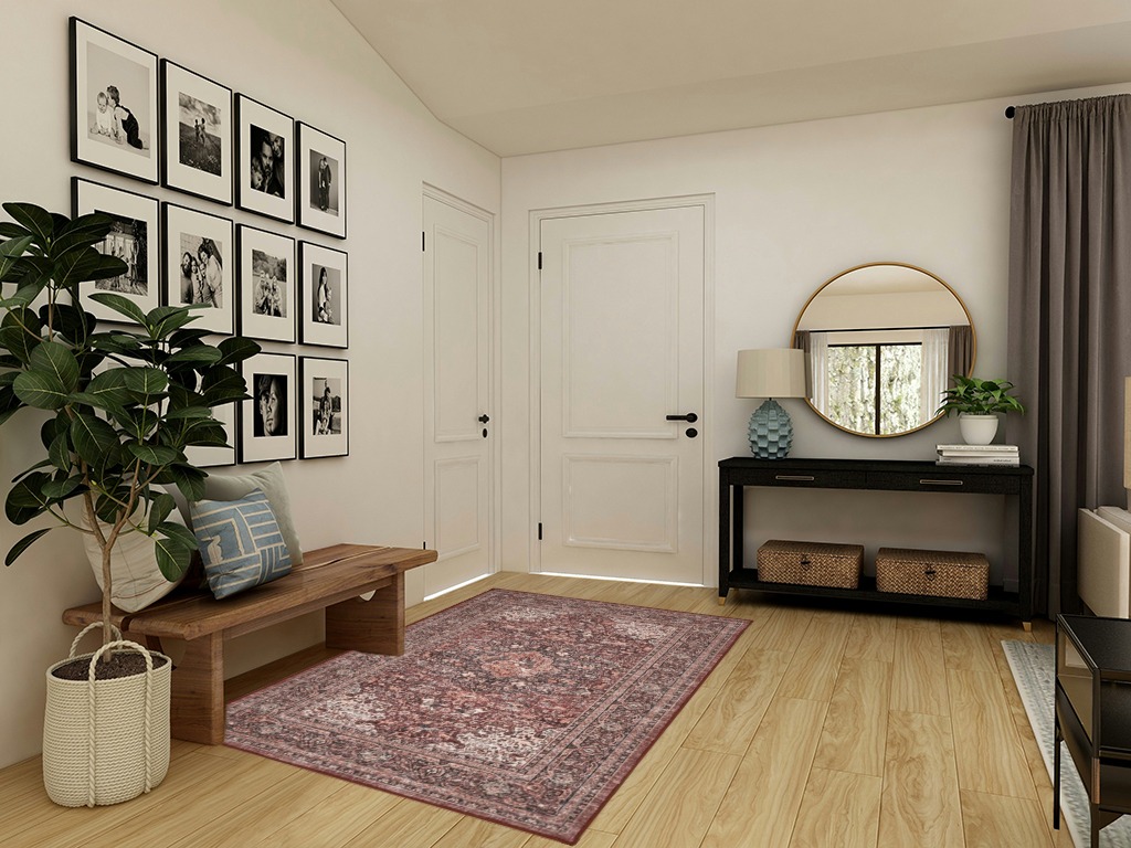 Zacoo Washable Rug Boho Area Rugs for Living Room 5x7 Rug Non Slip Distressed Floor Mat Low Pile Vintage Oriental Rugs for Bedroom Nursery Classroom Rug, Red in Transitional Minimalistic Entryway