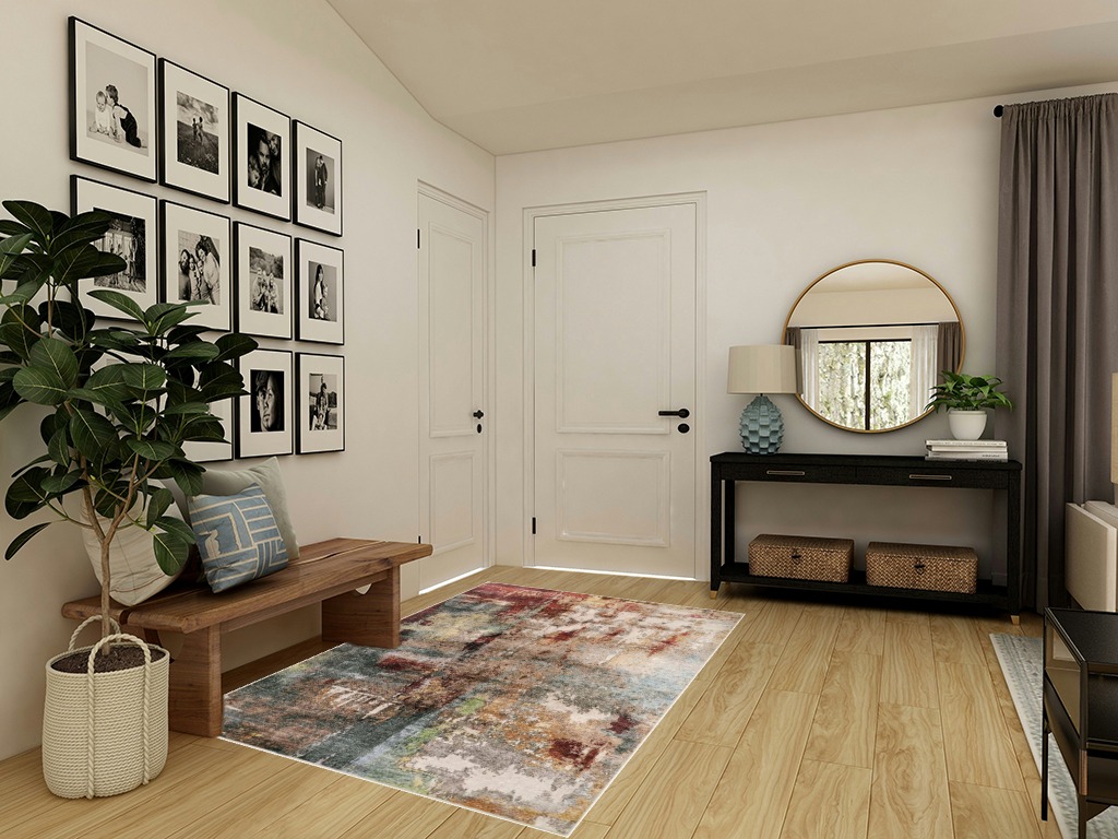 Lahome Modern Abstract Washable 5x7 Living Room Rug, Red Bedroom Mat Soft Non Slip Low Pile Contemporary Front Entrance Carpet for Hardwood Floor Decor Home Office Dining Room Area Rug in Transitional Minimalistic Entryway