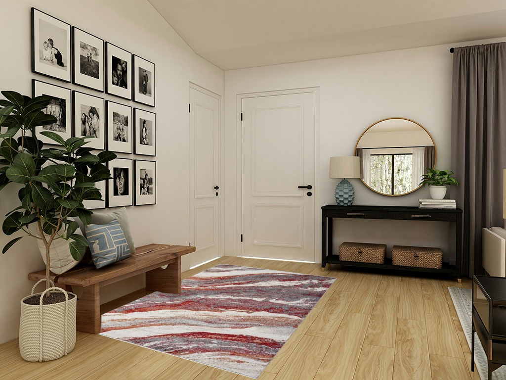 LUXE WEAVERS Lagos Collection 7983 Red 5x7 Art Deco Geometric Area Rug in Transitional Minimalistic Entryway