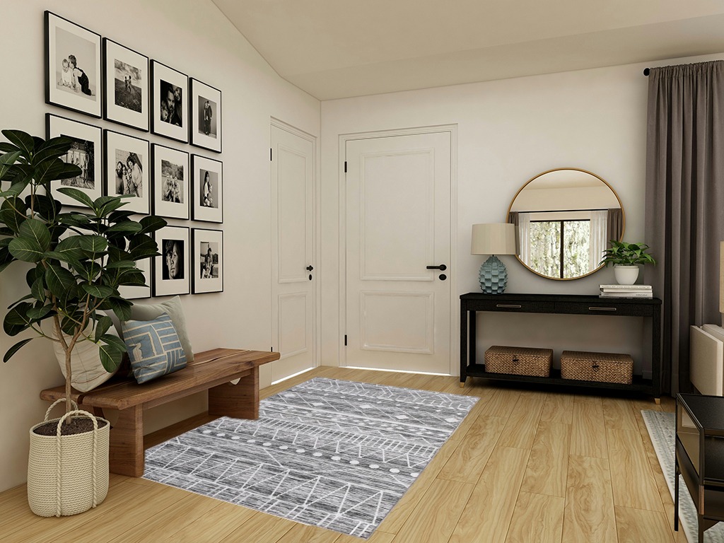 Syalife Washable Living Rug Vintage Area Outdoor Rugs, 5'x 7' Rug with Non Slip Backing, Ultra-Thin Medallion Distressed Non-Shedding Boho Rug Floor Indoor Rug (Grey/White, 5'x 7') in Transitional Minimalistic Entryway