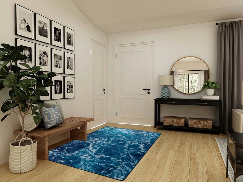 9CH Ocean Beach Area Rug 5'x7', Blue Sea Waves Polyester Area Rug Non-Slip Carpet Mat for Living Dining Dorm Room Bedroom Home Decorative in Transitional Minimalistic Entryway