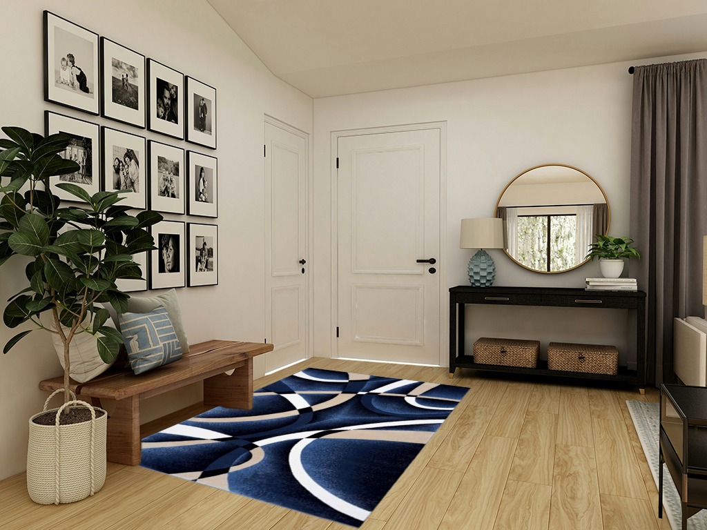 Persian Area Rugs 2305 Modern Abstract Area Rug Carpet, Navy / 5 x 7,2305 Navy 5x7 in Transitional Minimalistic Entryway