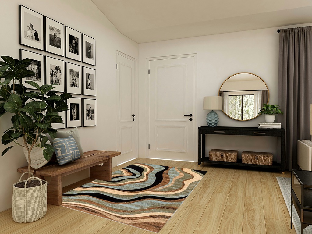 Well Woven Barclay Collection Nirvana Waves Multi Blue 5x7 Area Rug - for Living Room, Bedroom, and Dining Room in Transitional Minimalistic Entryway