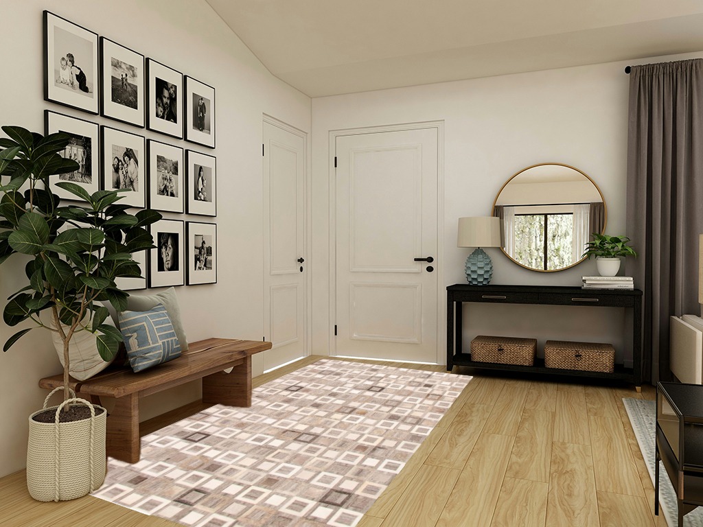 Cowhide rug decor ideas in Transitional Minimalistic Entryway