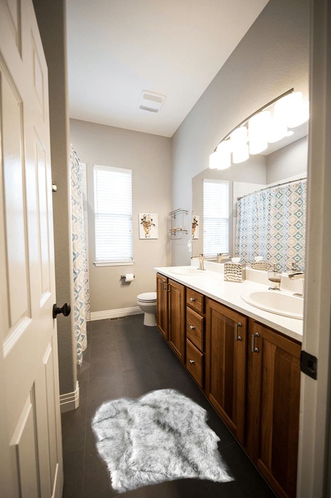 Front porch rugs ideas in Wooden and Grey Bathroom