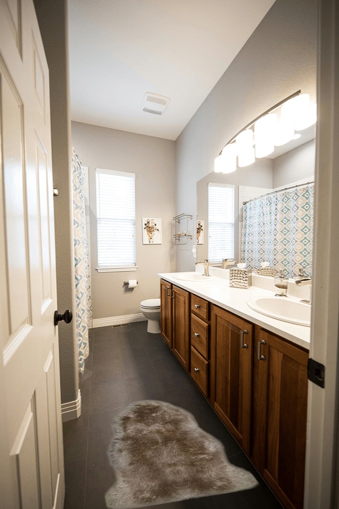 Front porch rugs ideas in Wooden and Grey Bathroom