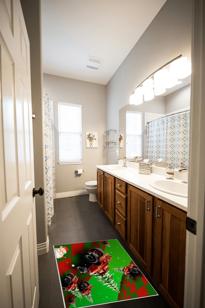 Front porch rugs ideas in Wooden and Grey Bathroom