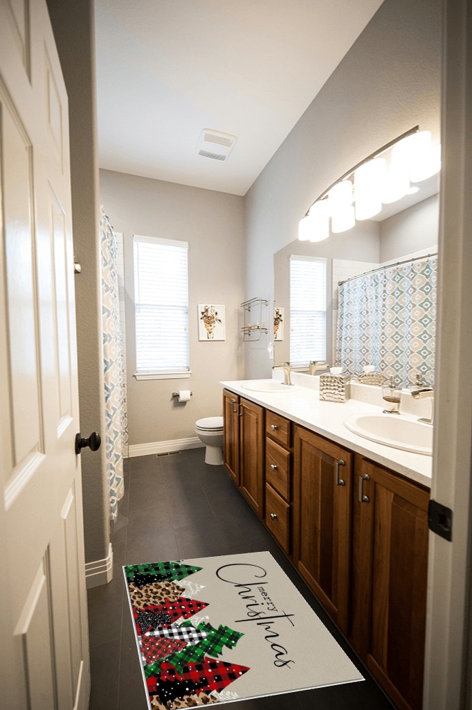 Bathroom rug ideas beige in Wooden and Grey Bathroom