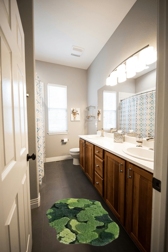 Bathroom rug ideas green 2x3 in Wooden and Grey Bathroom