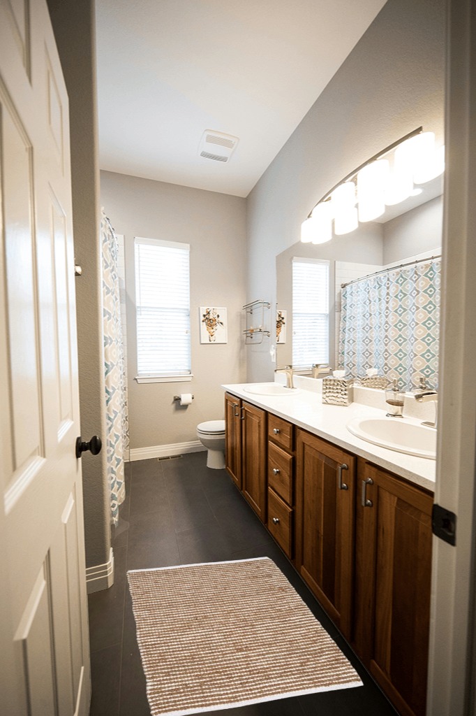 Bathroom rug ideas brown in Wooden and Grey Bathroom