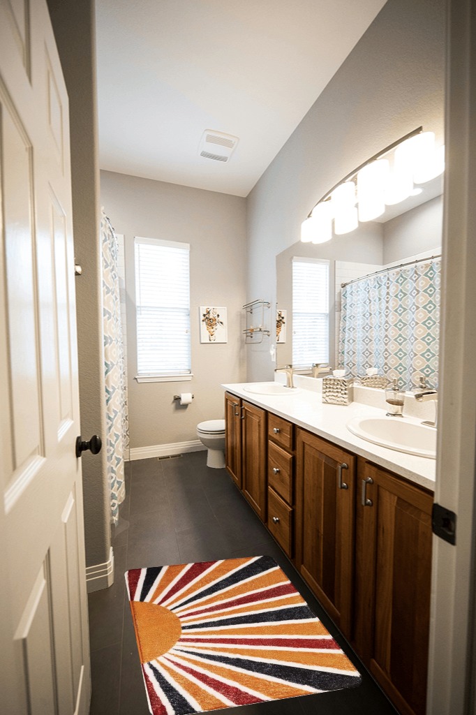 Bathroom rug ideas multicolor in Wooden and Grey Bathroom