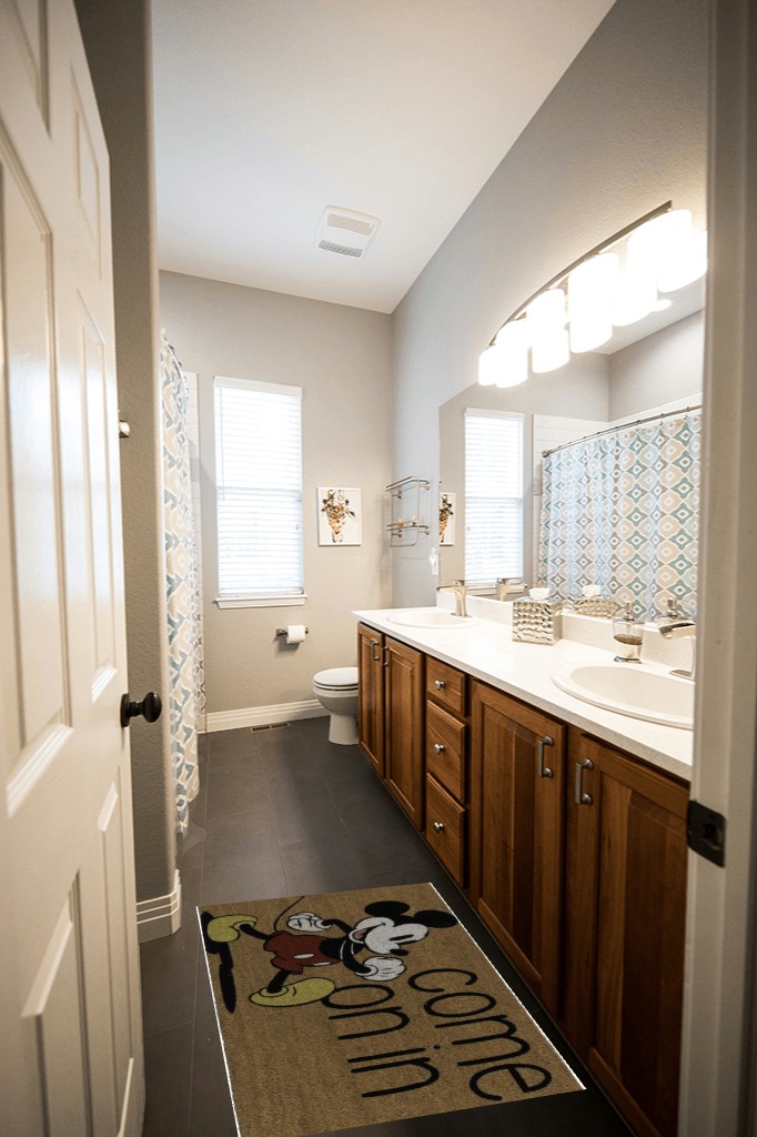 Bathroom rug ideas brown in Wooden and Grey Bathroom