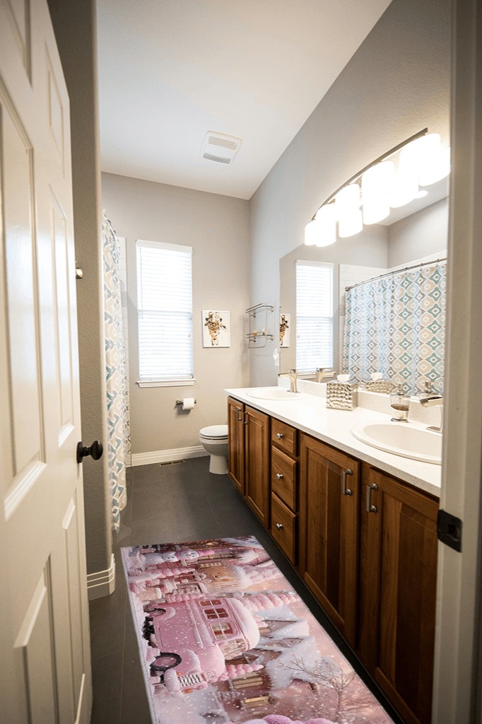 Bathroom rug ideas brown in Wooden and Grey Bathroom