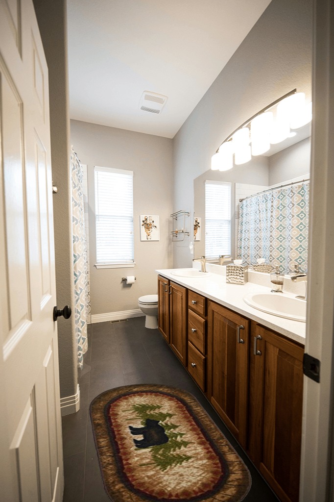 Bear rug ideas in Wooden and Grey Bathroom