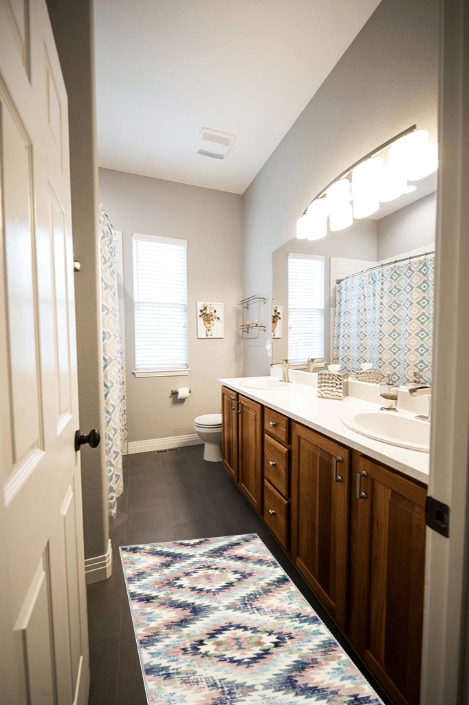 Bathroom rug ideas pink in Wooden and Grey Bathroom