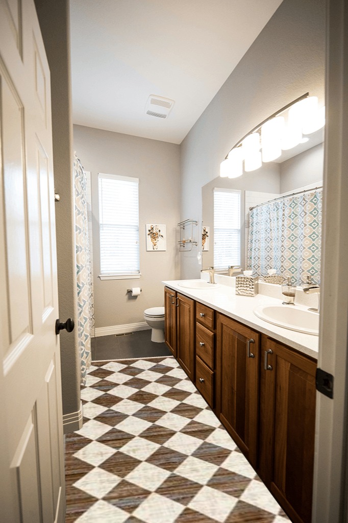 nuLOOM Fringed Performance Indoor Area Rug, Power Loomed, Easy Clean, Durable, Non-Shed, 3' x 8', Meline Beige in Wooden and Grey Bathroom