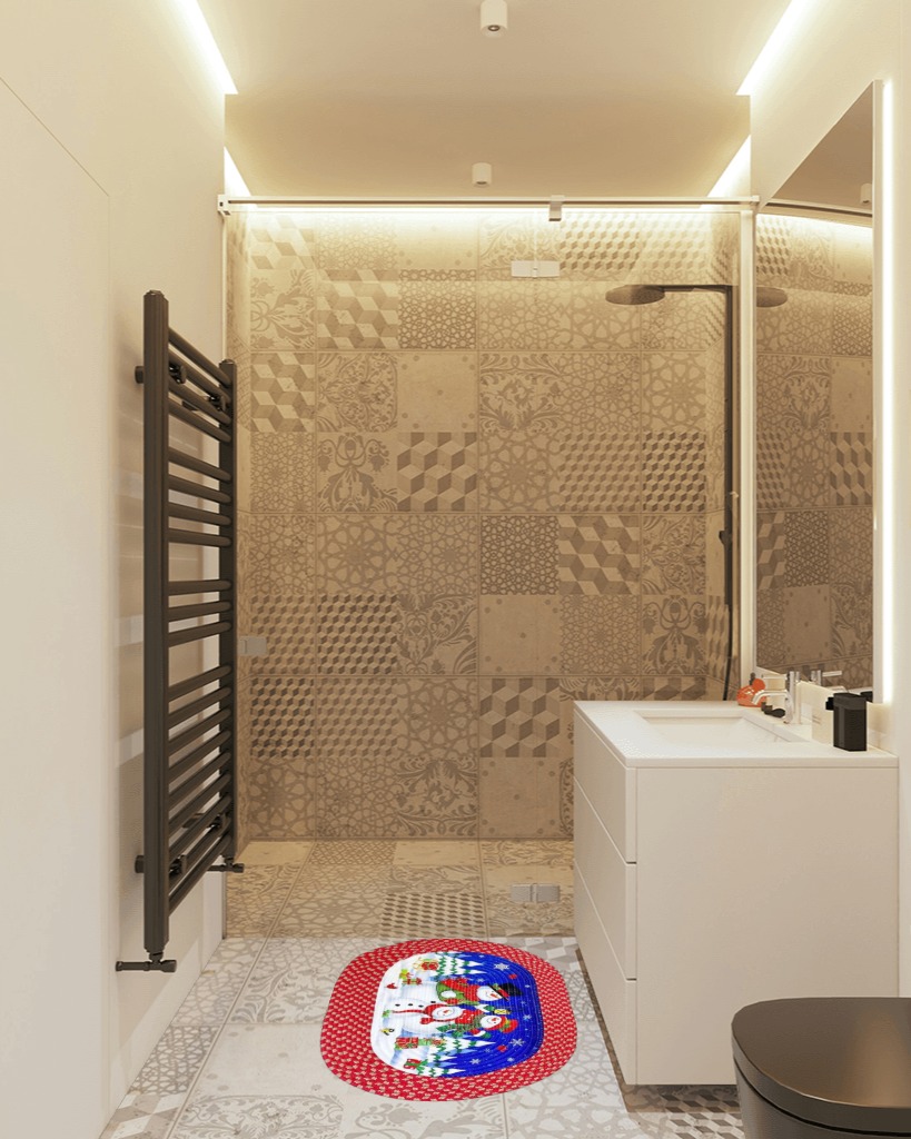 Bathroom rug ideas blue in White Tiled Bathroom