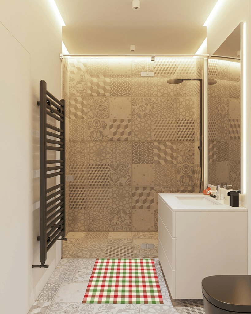 Bathroom rug ideas multicolor in White Tiled Bathroom