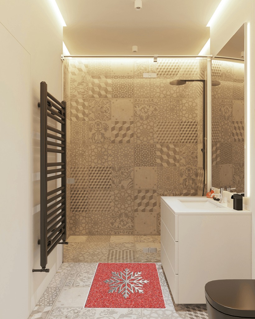 Bathroom rug ideas red in White Tiled Bathroom